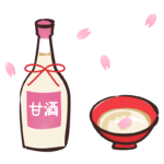 甘酒と桜の花びらのイラスト