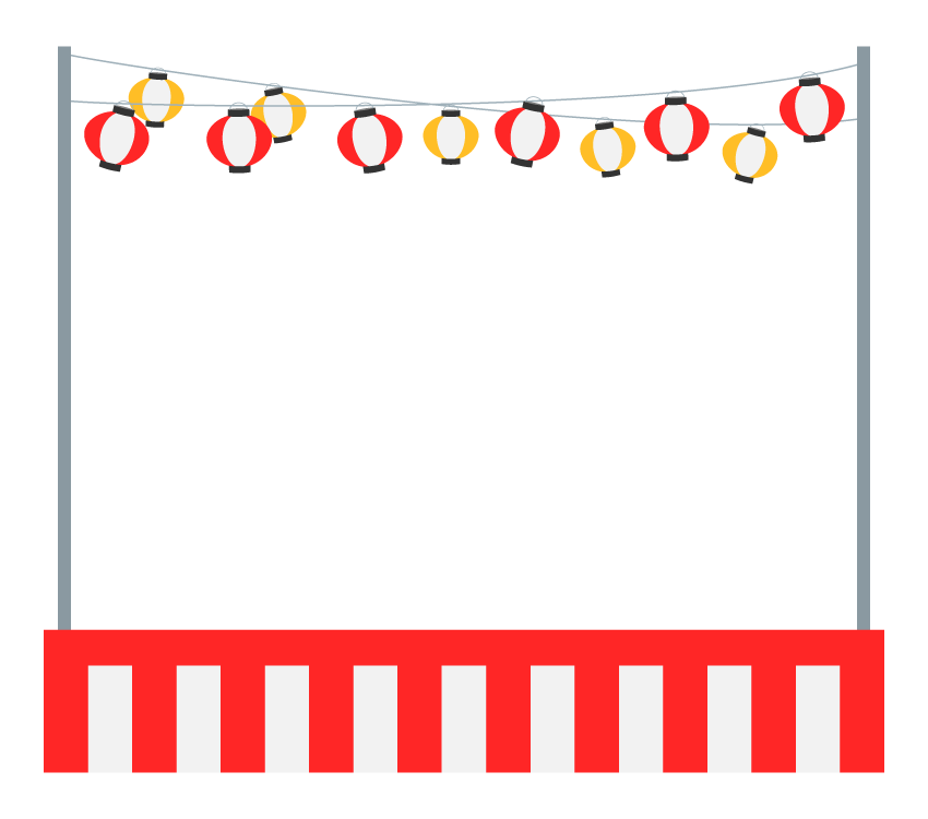 お祭りの紅白幕と提灯のフレーム・枠イラスト