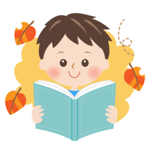 読書の秋・本を読んでいる男の子のイラスト