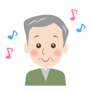 笑顔のおじいさんの顔と音符のイラスト