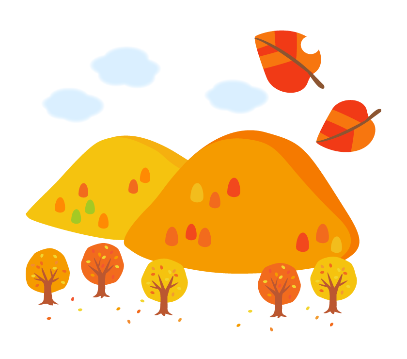 紅葉した山と落ち葉のイラスト