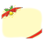 クリスマスベルと斜めにかけた赤いリボンの黄色フレーム・枠イラスト