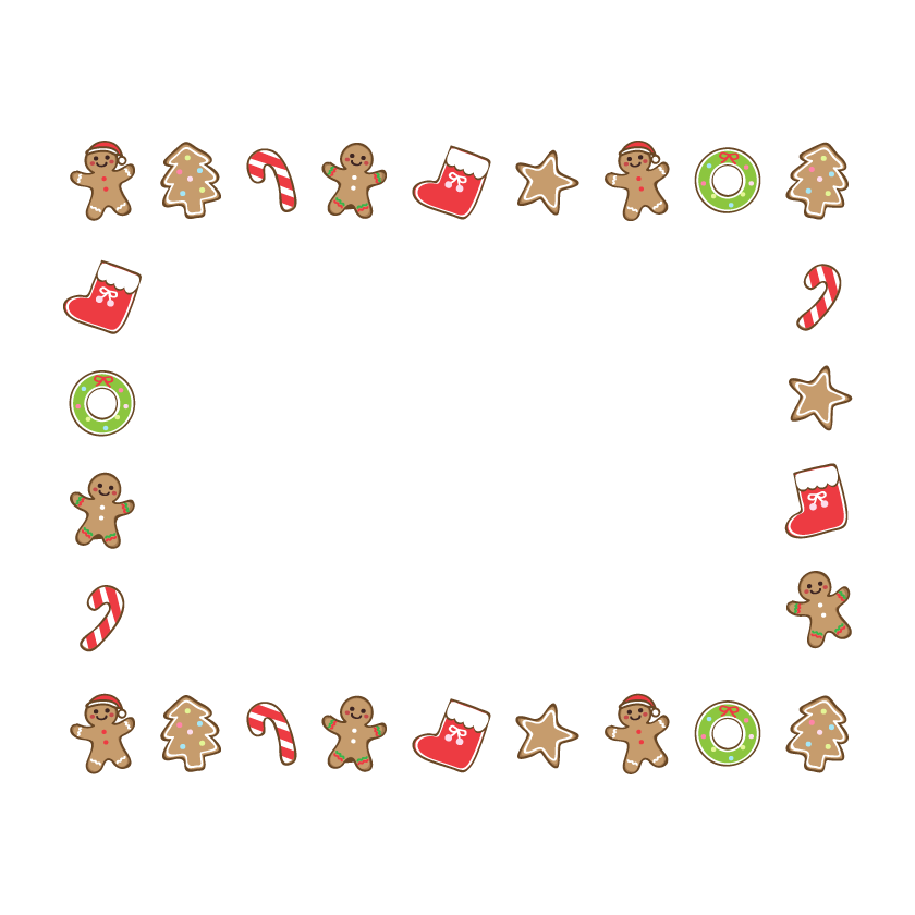 クリスマスのクッキー・ジンジャーブレッドマンの囲みフレーム・枠イラスト