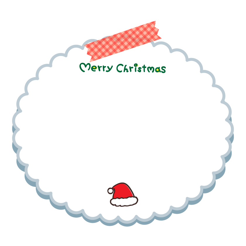 サンタ帽子と「merry christmas」文字のメモ用紙風フレーム・枠イラスト