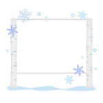 白樺の看板と雪の結晶のフレーム・枠イラスト