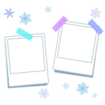 雪の結晶と2枚のポラロイド写真のフレーム・枠イラスト