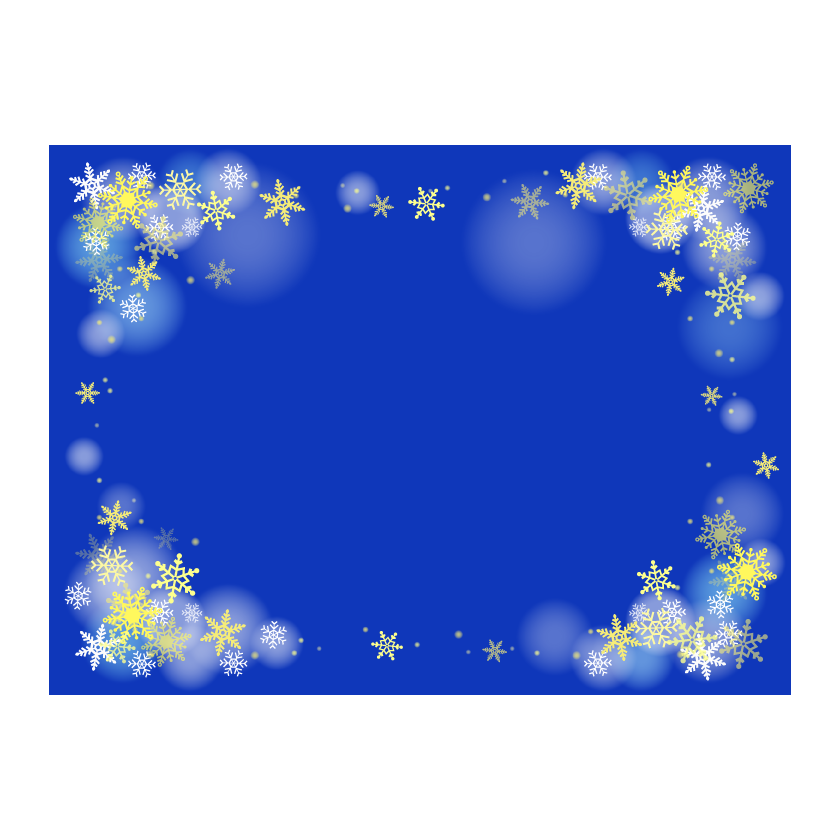 雪の結晶の青背景の四角いフレーム・枠イラスト