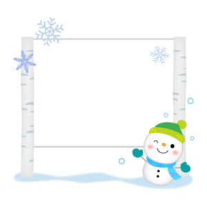 雪だるまと白樺の看板のフレーム・枠イラスト