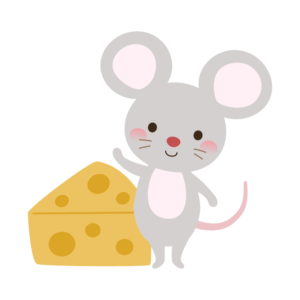 かわいいネズミとチーズのイラスト