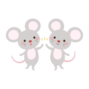 ハイタッチをするネズミのイラスト