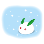 雪降る中の雪ウサギのイラスト