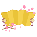 梅の花と金屏風とぼんぼりのひな祭りフレーム・枠イラスト