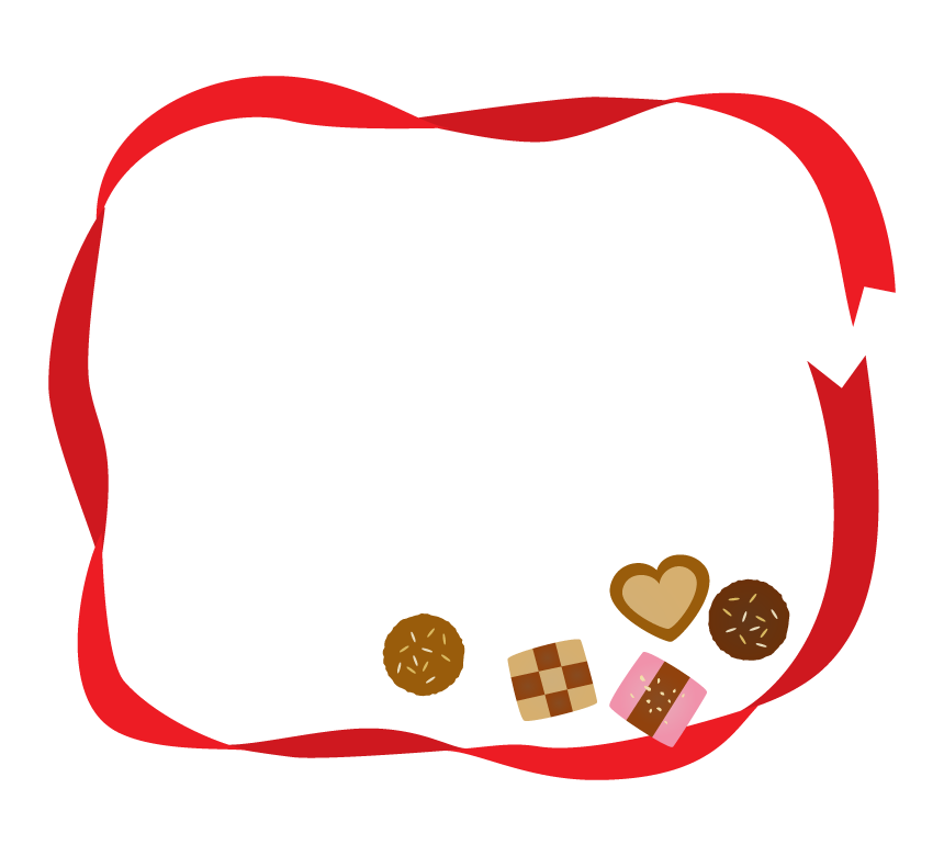 赤いリボンとクッキーのフレーム・枠イラスト