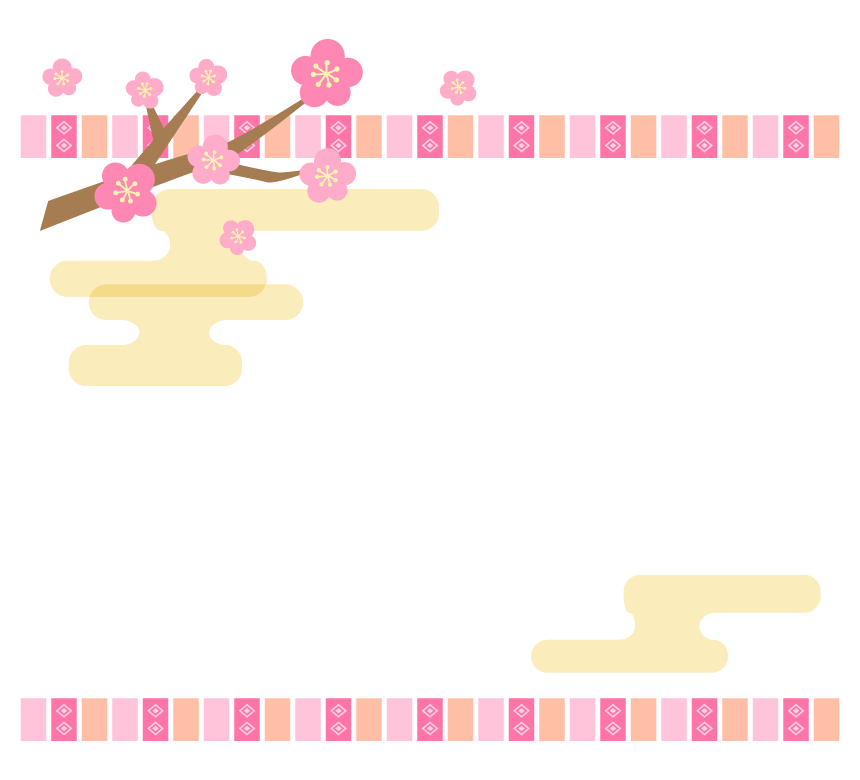梅の花と霞の和柄上下フレーム 枠イラスト フリー素材 イラストミント