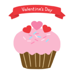 ハートのカップケーキと「Valentine's Day」のイラスト