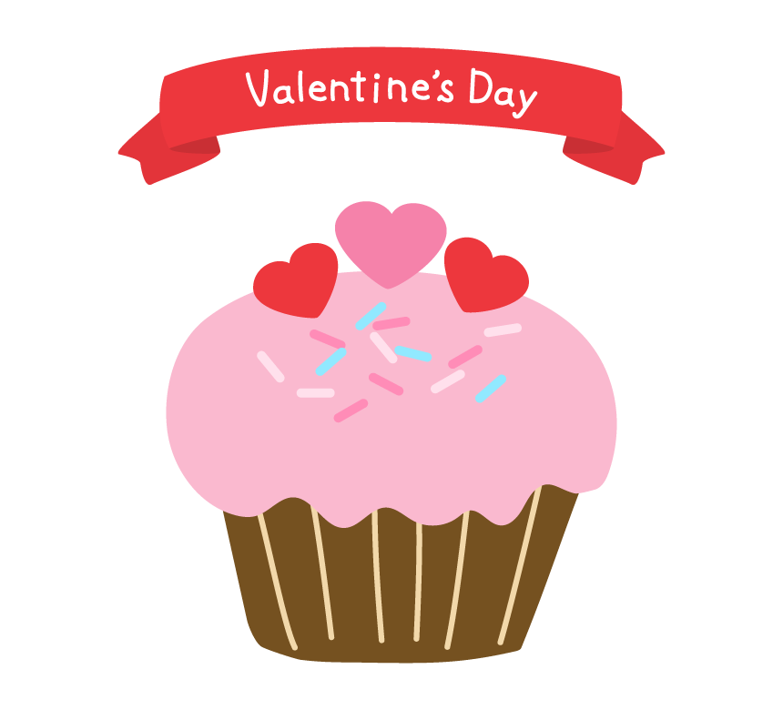 ハートのカップケーキと「Valentine's Day」のイラスト