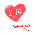手書き風のハートと「2.14 Valentine's Day」の文字イラスト