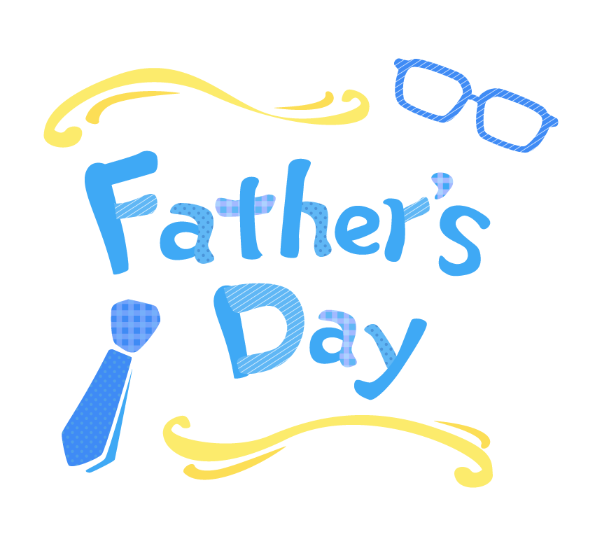 父の日「Father's Day」文字とネクタイとメガネのイラスト