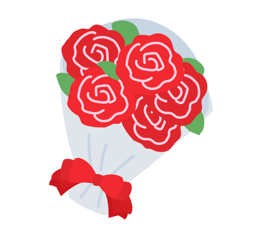真っ赤なバラの花束のイラスト
