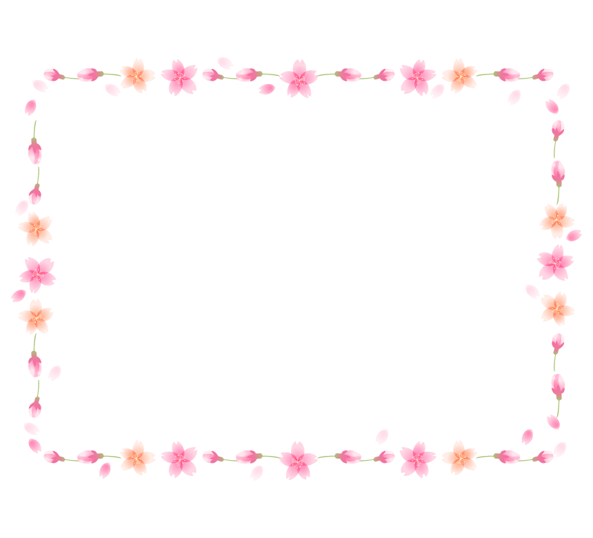 ふんわりとした桜の花と蕾の囲みフレーム・枠イラスト