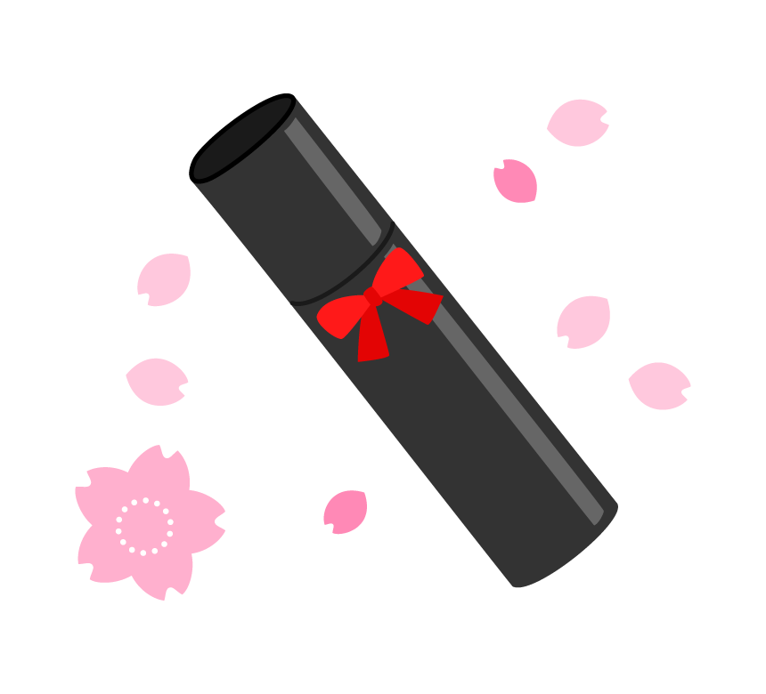卒業証書の筒と桜の花のイラスト