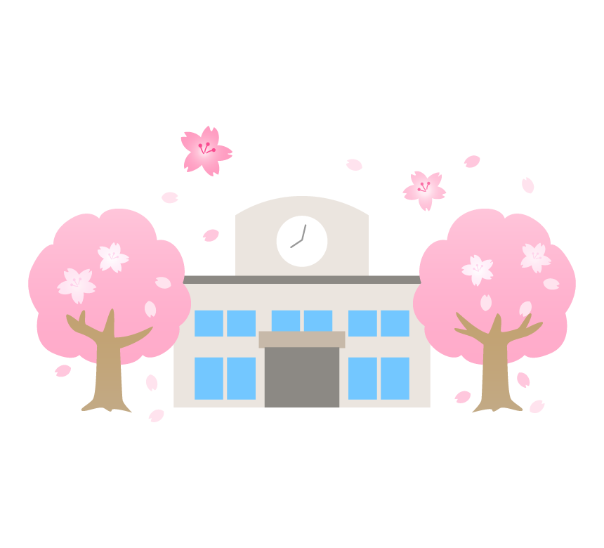 桜の木と学校のイラスト