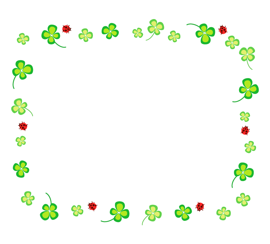 四つ葉のクローバーとテントウムシの囲みフレーム 枠イラスト フリー素材 イラストミント
