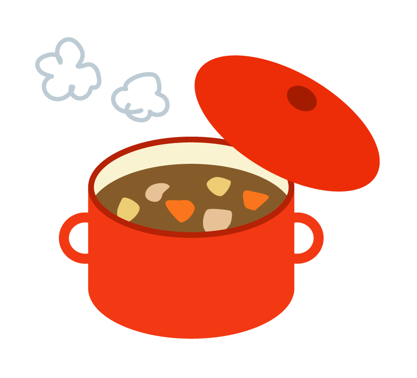 赤いお鍋とカレーのイラスト