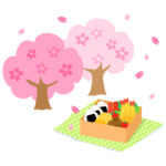 桜とお花見弁当のイラスト
