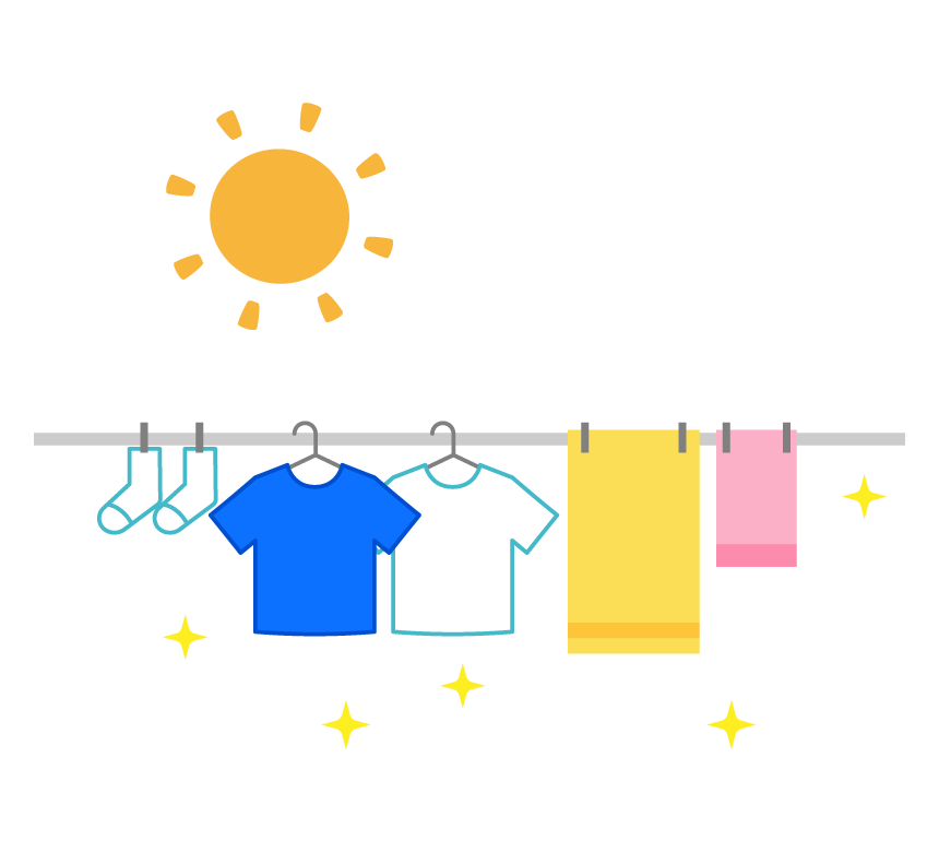 晴れの日の太陽と洗濯物のイラスト