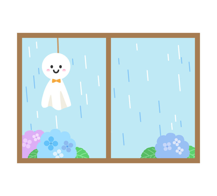梅雨・てるてる坊主と窓のイラスト | フリー素材 イラストミント