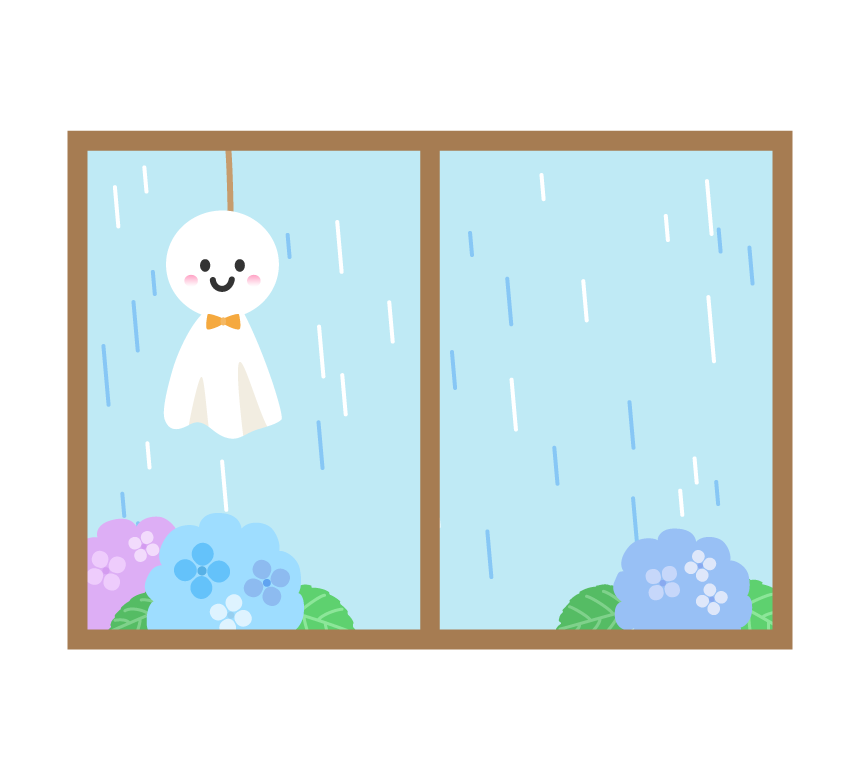 梅雨 てるてる坊主と窓のイラスト フリー素材 イラストミント