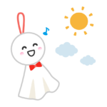 梅雨・笑顔のてるてる坊主と太陽と雲のイラスト