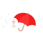 梅雨・真っ赤な傘とてるてる坊主のイラスト