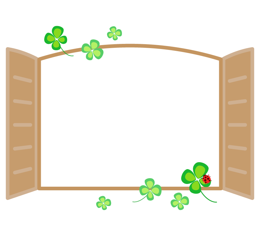クローバーとテントウムシと窓のフレーム 枠イラスト フリー素材 イラストミント
