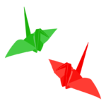 赤と緑の折り鶴のイラスト