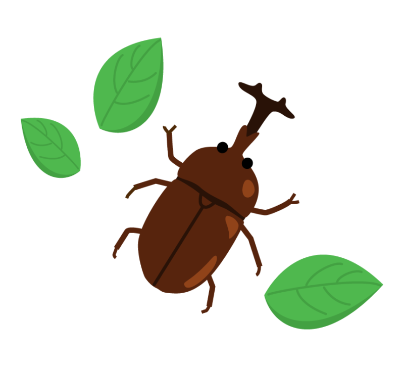 葉っぱとカブトムシのイラスト | フリー素材 イラストミント