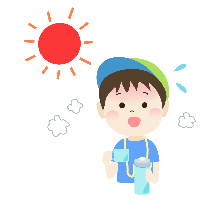 熱中症対策で水分補給をする男の子のイラスト