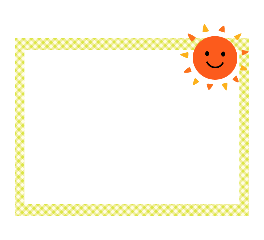 かわいい太陽の黄色チェック模様の四角フレーム・枠イラスト