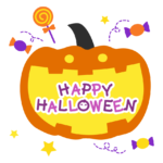 ハロウィン・かぼちゃの中の「HALLOWEEN」文字とキャンディーのイラスト