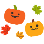 ハロウィン・2個のかぼちゃと紅葉のイラスト
